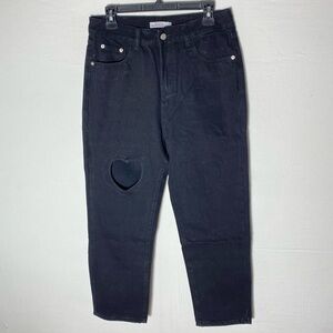 Tal Clothing Black High Rise Cropped Jeans W Heart Cutout 29
